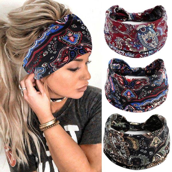 Fashband Breite Stirnbänder Elastische Blume Haarbänder Knoten Yoga Headwrap Vintage Haarschmuck für Frauen und Mädchen (3 Stück)