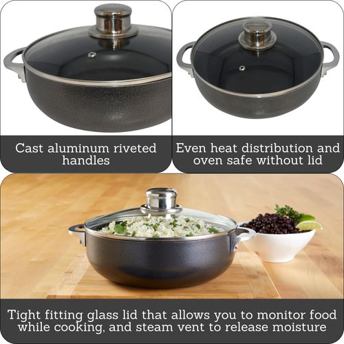 IMUSA USA CHI-00084 3.2Qt Nonstick Charcoal Caldero (Dutch Oven) with Glass Lid, 3.2 Quart