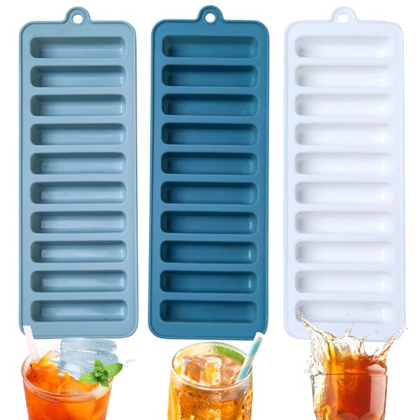 Crethink 3 Pieces Ice Cube Trays,Silicone Ice Stick Trays,10-Cavity Ice Cube Mould for Chilling Whiskey Cocktails,Cocktails,Drinks Easy Release（Random Color）