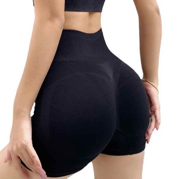 TOFSA Sport-Shorts für Damen, hoch taillierte, Nahtlose Booty-Shorts, Scrunch-Kolben-Hebe-Yogahose, Laufradhose (Schwarz/S)