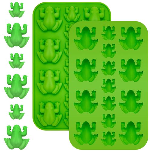 Tessco 2 Pcs Silicone Frog Chocolate Mold Halloween Candy Frog Shaped Mold Passover Jelly Ice Tray Fun 10 Gummy Animal Tray for Birthday Wizard Party Cake Decoration Kitchen Accessories (Green)