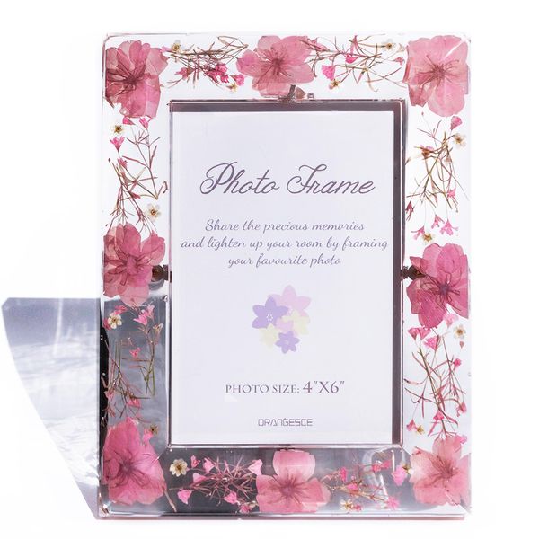 ORANGESCE Time-consolidating Flower Garden, 4L Picture, Dried Flower Frame, Preserved Flowers, Confines Time, Female Friends, Girlfriend, Mother, Gift (Single Photo Frame, Cherry Blossom Pink)