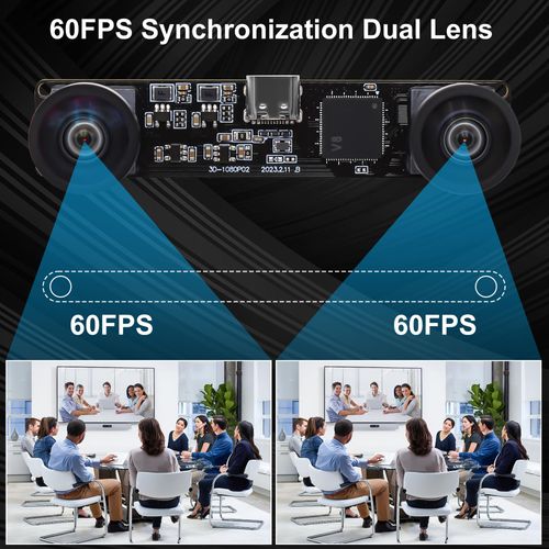 IFWATER 60fps USB Camera 4MP Synchronization USB Camera Module with 120Degree No Distortion Dual Lens 3840X1080P 3D Stereo USB Webcam for PC Computer Camera for Face Recognition VR Biometric Detection
