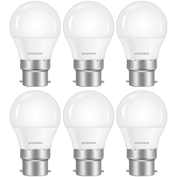 Sylvania Mini Globe Frosted LED Light Bulb, B22, 8W, 806 Lumens, Warm White 2700K - 6 Pack