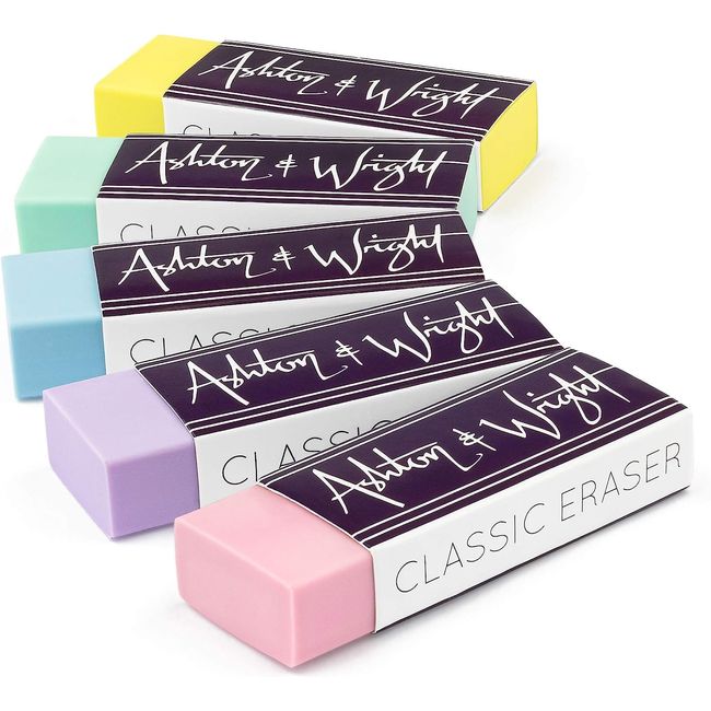 Ashton and Wright - Classic Eraser - Latex Free Plastic Rubber - Pack of 5 Pastel