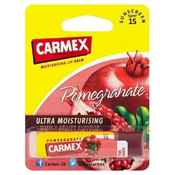 CARMEX Pomegranate SPF15 Lip Balm stick (4.25g) Antioxidant, Vitamin E, and soothing Aloe vera, Ultra Moisturising.