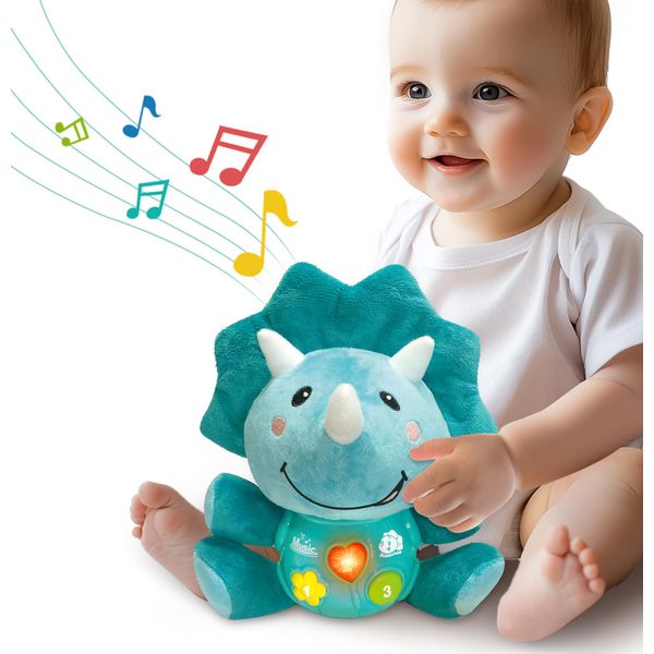 iPlay, iLearn Baby Dinosaur Musical Toys, Newborn Boys Gift, Soft Dino Plush Stuffed Animal, Infant Light Music Time, 1st Birthday Stocking Basket Stuffer 0 1 2 3 6 9 12 18 Month Age 1-3 Toddlers Girl