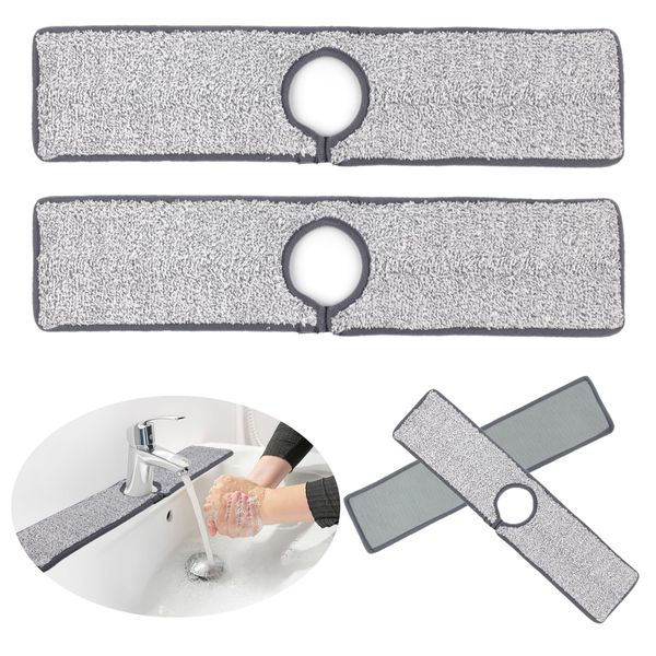 Kitchen Sink Splash Guard, 2 Pcs Grey Sink Splash Guard, Drying Sink Faucet Absorbent Mat, 18.1 * 3.9 Inch Faucet Mat for Bathrooms, Kitchens, Motorhome, Bar