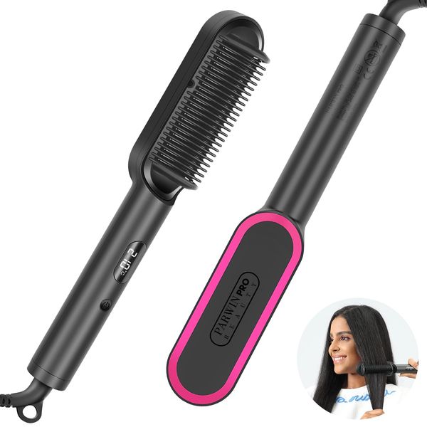 Ionen Glättbürste, PARWIN PRO BEAUTY Haarglätter Bürste, Glättungsbürste Mit LED-Anzeige, Hair Straightener Brush Mit Verbrühungsschutz, 20s Schnelles Aufheizen, 4 Temperatureinstellungen