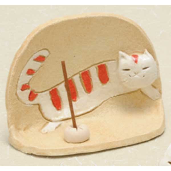 Ceramic figurine incense holder/Shimashima cat screen incense plate (red)/Auspicious good luck present gift boxed