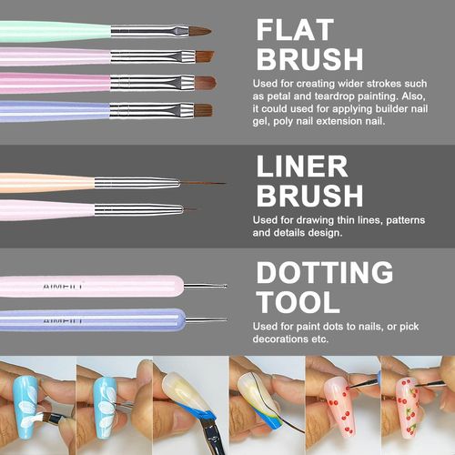 AIMEILI 6 Pieces Nail Art Brush Gel Nail Polish Nail Art Design Painting Tools Set