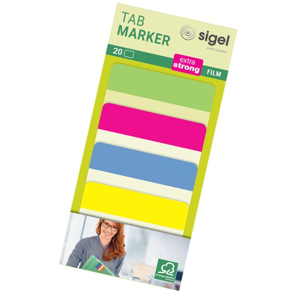 SIGEL HN204 Tab Marker Modern, extra strong, 4 x 5 sheets, lemon/Pink/Blue/Yellow