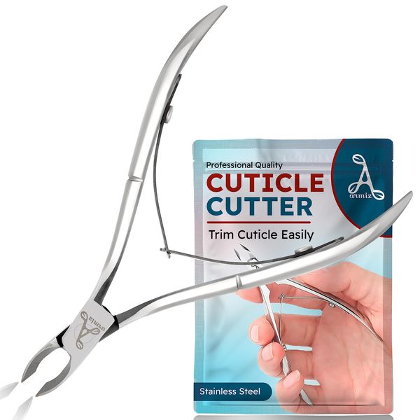 Armiz Cuticle Cutter Stainless Steel Professional Cuticle Nipper for Manicure and Pedicure - Cuticle Remover Tool (Silver) with 0.25-inch Sharp Blade to Trim Tough Cuticles, Dead Skin, and Hangnails