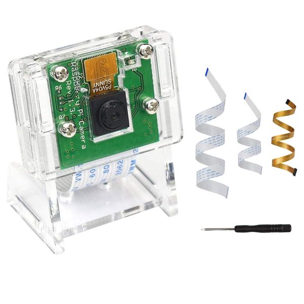 RasTech Raspberry Pi Camera Module, Raspberry Pi Camera 5 Megapixels, Raspberry Pi 5/4B/3B+/3B/2B+/ZERO1.3/ZERO 2W/ZERO W for Raspberry Pi Clear Stand x 1, Ribbon Cable x 3
