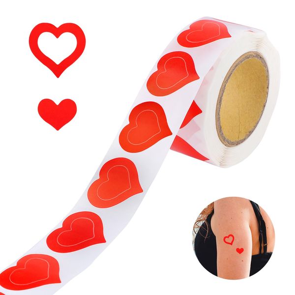 Roll of 500pcs Tanning Stickers, 1.5 inch Heart Shaped Body Stickers Cute Body Stickers for Tanning Self Adhesive Tanning Bed Stickers Sunbathing Stickers