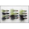 Trout Flies,Flash Damsels,12 per pack, Black and Olive Hothead, Blue & Red Flash