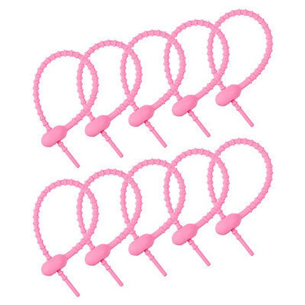 12Pcs Reusable Zip Ties, 7 Inch Silicone Ties Bag Clips Pink