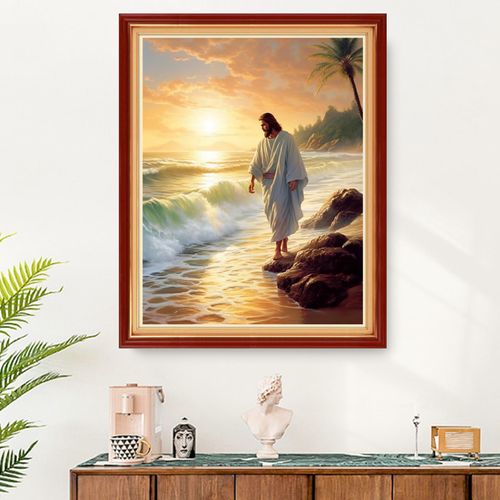 Funart Stamped Cross Stitch Kits for Beginners Full Range of Cross Stitching Preprinted Embroidery Kits for Adults, 11CT Embroidery Pattern Needlepoint Kits-Jesus by Seaside 16x20 inchs