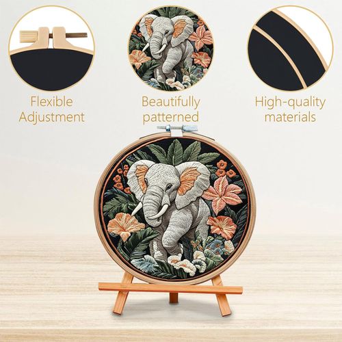 SCECALA 4 Pack Elephant Flower Embroidery Kit for Beginners - Funny Animal with Embroidery Pattern, Hoop, Complete Cross Stitch Supplies (Needle/Threads/Scissors) DIY Craft for Adults Sewing Hobby