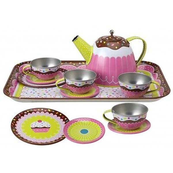 ALEX TOYS 15 PIECE TIN TEA SET  - YUMMY BIRTHDAY CUPCAKES  AGES 3+