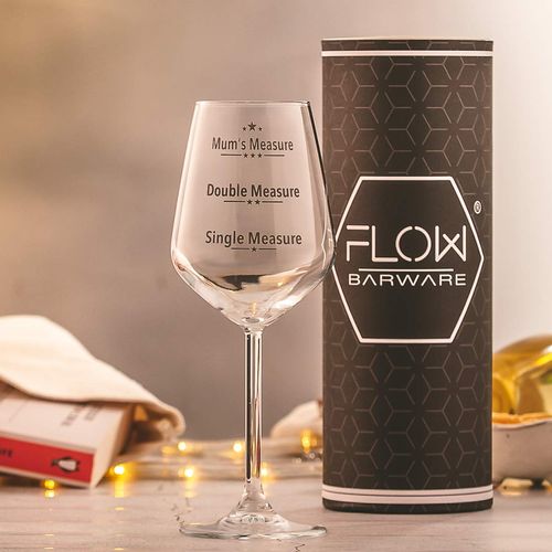 FLOW Barware Funny Mum's Measure Wine Glass | 350ml Fun Novelty Wine Glass | Gift for Wine Lovers, Mother's Day | Fun Printed Wine Glass for Red White Or Rose Wine Glasses