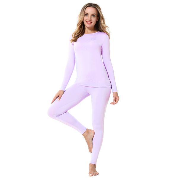 ViCherub Womens Thermal Underwear Set Long Johns Base Layer Fleece Lined Cold Weather Soft Top Bottom Lavender 2XL