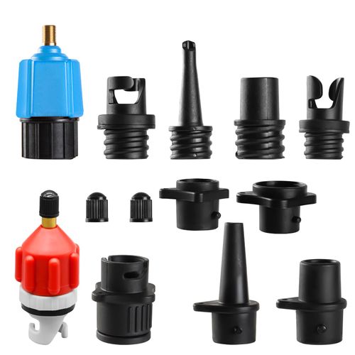 Inflatable SUP Pump Adapter, Paddle Board SUP Valve Adapter with 9 Standard Air Pump Nozzles for Inflatable SUP Inflation Adapter Paddle Board Inflatable Boat SUP Board (Blue, Red)