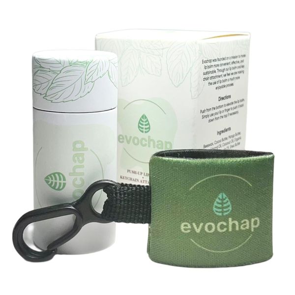 Evochap All Natural Luxury Lip Balm with Keychain Bundle - Moisturizing For Smooth and Soft Lips - Pure Ingredients, Eco-Friendly - Hydrates Dry and Chapped Lips - Push Up Paper Tube, Mint Flavor