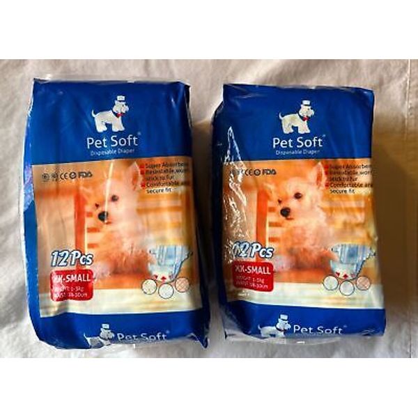 Two 12 Packs Pet Soft Doggie Diapers Disposable Dog Diapers for Female XX Small