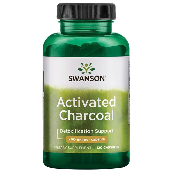 Swanson Activated Charcoal - Natural Supplement Supporting Healthy Absorption - Helps w/Bloating & Maintaining Bowel Regularity - (120 Capsules, 520mg per Serving)
