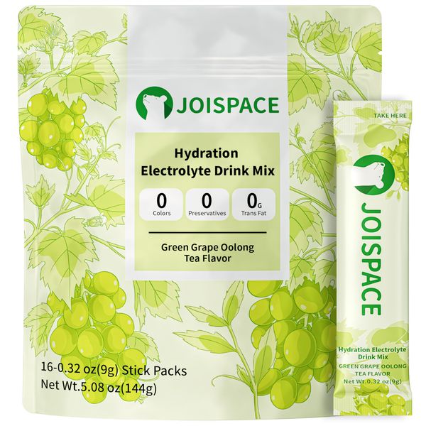 JOISPACE Electrolyte Drink Mix - Green Grape Oolong Tea - Hydration Powder Packets with Tea Polyphenols & Ascorbic Acid | Non-GMO, Gluten Free, Vegan Electrolytes Powder Packets | 16 Servings