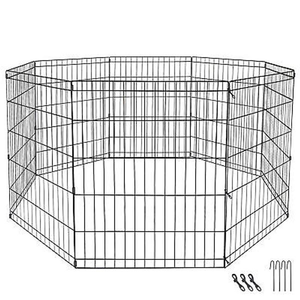 24" Dog Playpen Crate 8 Panel Fence Pet Play Pen Exercise Puppy Kennel Cage Yard