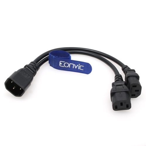 Eonvic IEC 320 C14 to 2xC13 Power Cord, Male Plug C14 to 2xC13 Power Cord IEC-320 Power Y Type Splitter Adapter Cable 250V 10A 40CM