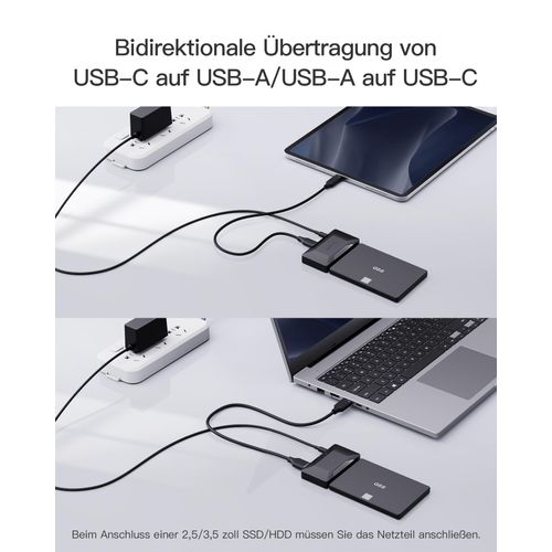 Inateck SATA USB Adapter, USB 3.2 Gen 2 Hard Drive Adapter for 2.5/3.5 Inch SSD/HDD, 12 V/2 A Power Supply Included, Bi-Directional Transmission