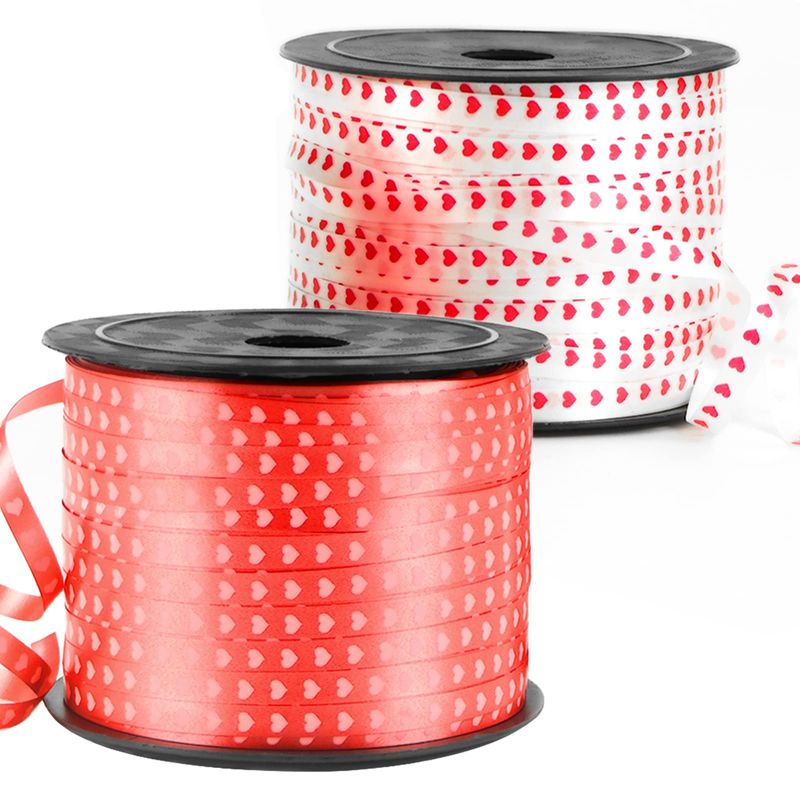 400 Yard Valentine's Day Red White Curling Ribbon Heart Pattern Ribbon ...