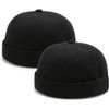 2 Pcs Mens Black Brimless Docker Cap Skull Cap Worker Sailor Cap Rolled Cuff Retro Beanie