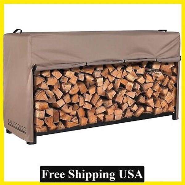 8ft Brown Waterproof Firewood Racks Cover Heavy Duty Outdoor Logs Holder Cover