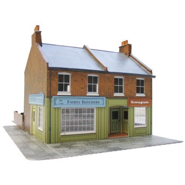 Superquick 1:72 Redbrick Terrace Corner with Shops - Low Relief Card Kit C7 by Superquick