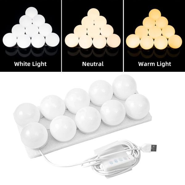 Hollywood Makeup Vanity Mirror Light Adjustable 3Color LED USB Bulb Vanity Light