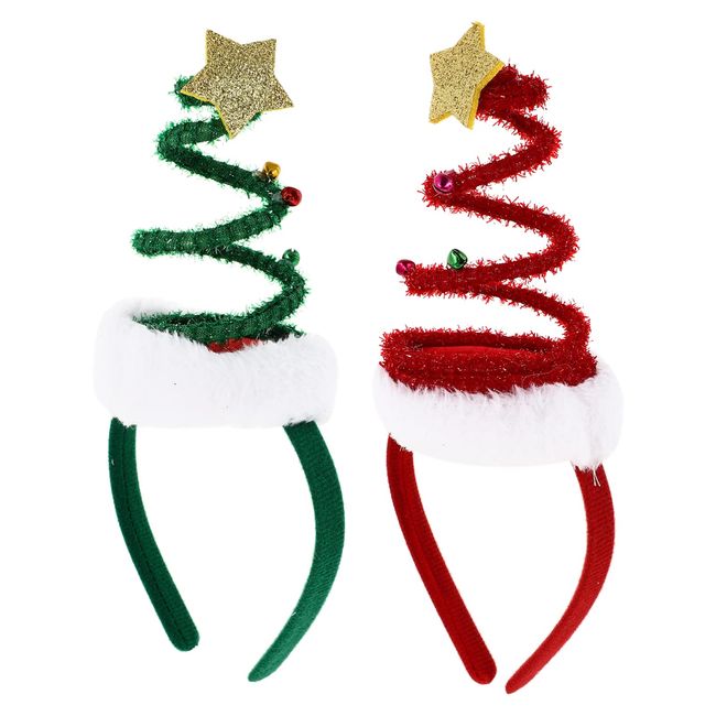 FRCOLOR Christmas Tree Headband, 2pcs Springy Christmas Headband Santa Hat Headbands Holiday Party Hair Bands for Kids Adults