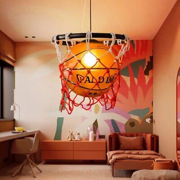 Modern Art Deco Basketball Chandelier Children Bedroom Ball Lamp Pendant Light