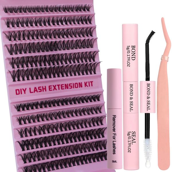 Individual Lashes Kit DIY Eyelash Extension Kit with 240PCS 30D 40D Lash Clusters, Bond and Seal, Glue Remove and Tweezer 9-16MM Mix Eyelashes for Beginners Self Application DIY at Home, by FOINEMYED