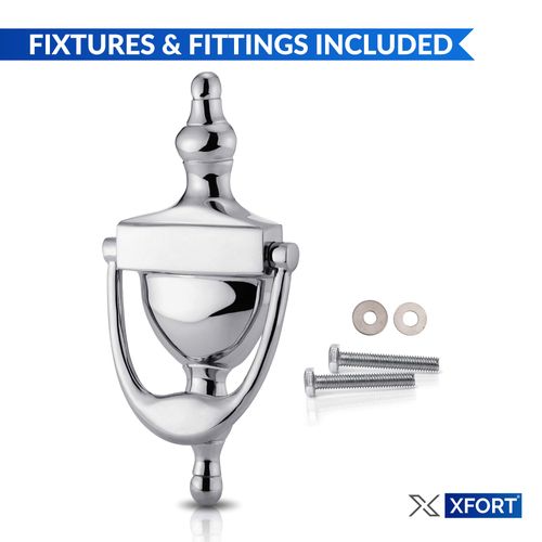 XFORT® Traditional Door Knocker Polished Chrome, Victorian Urn Door Knockers for Front Door, Front Door Furniture with a Classic Period Design, Perfect for Alerting You of Visitors to Your Home.