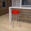 Commercial Quality Double Ring Chrome Barstool with Red Vinyl Upholstered Seat
