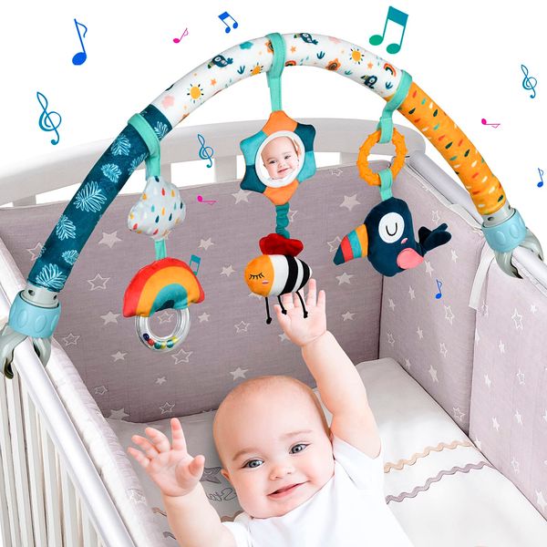 Baby Stroller Arch Toys, Mobile for Bassinet Crib, Detachable Activity Musical Animal Arch Toys with Rattles BB Squeaker Teether (Sky)