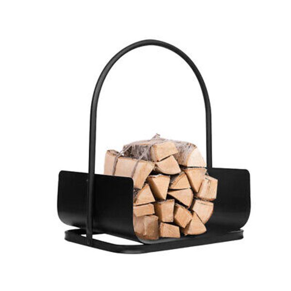 Portable Fireplace Log Holder Black Durable Firewood Storage Rack Indoor