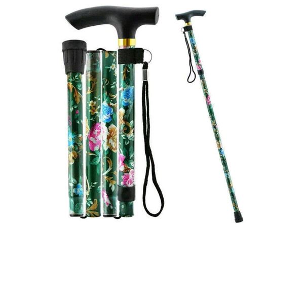 Mr. Gadget Solution® Easy Adjustable Folding flower Design Walking Stick Durable Lightweight Portable Hand Walking Stick - Balancing Mobility Aid - Sleek Comfortable T Handles