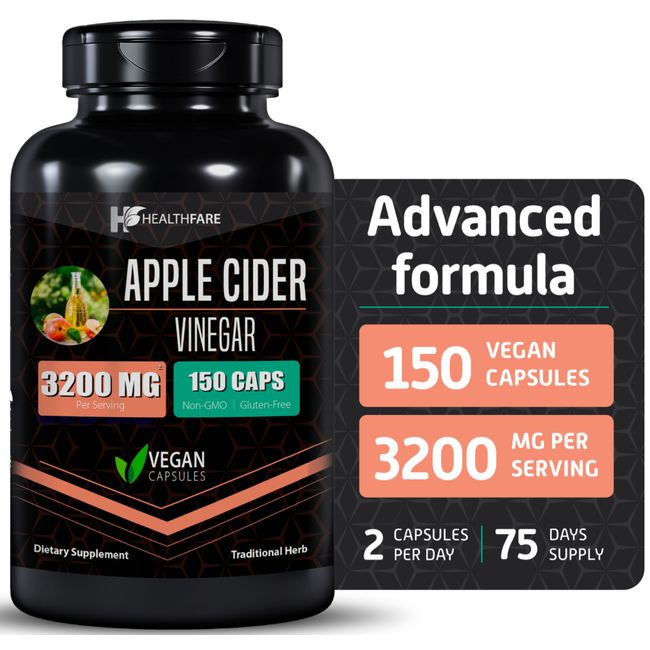 Healthfare Apple Cider Vinegar 3,200mg Maximum Immune Strength ACV Supplement