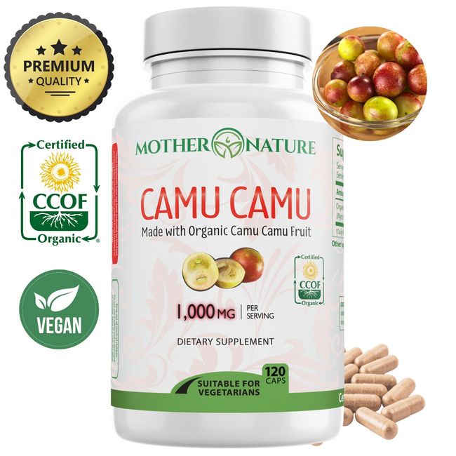 Camu Camu Berry Capsules. 100% Organic, High Vit C. For Immune System, 120 ct