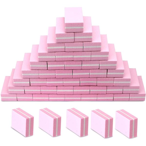 50Pcs Nail Buffers Sponge Nail File Buffer 100/180 Buffing Sanding Block File for Natural Gel Acrylic Nails Manicure Tools (Pink)